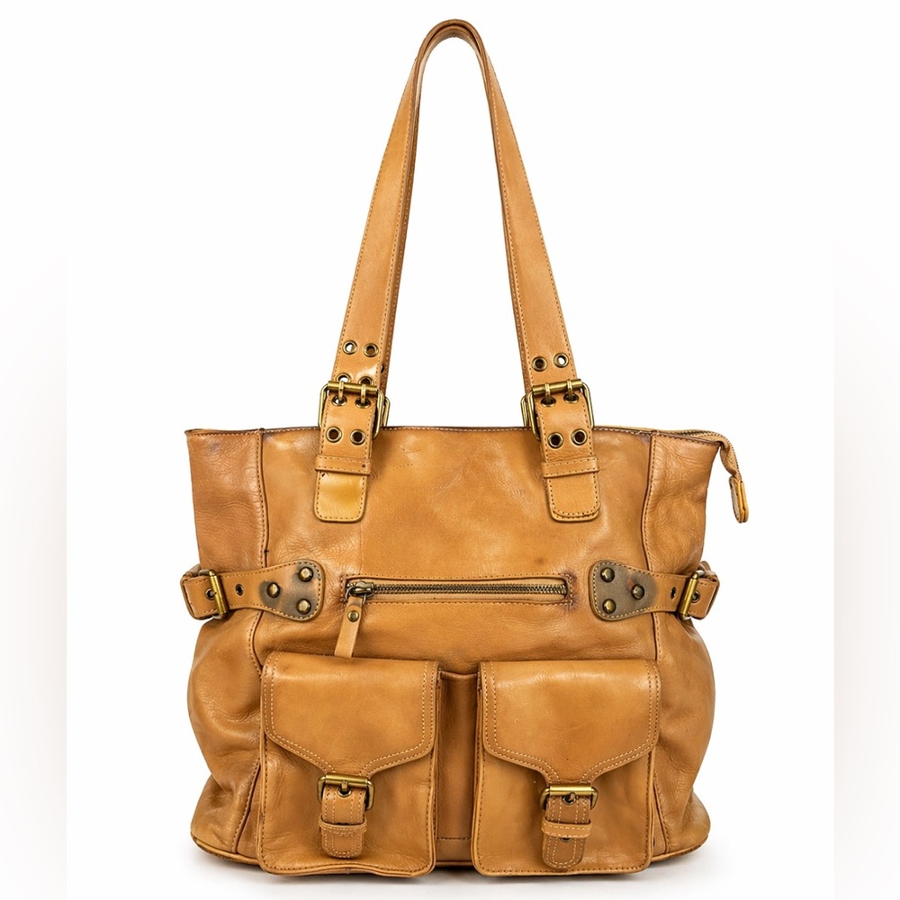 Marco Avane (italy) Y2K Leather Cargo Pocket Tote Bag Tan Shoulder Bag Vintage